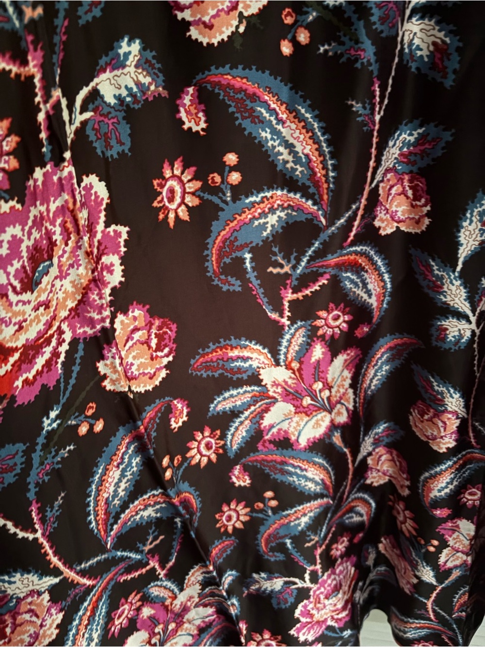 Anthropologie Floral Satin Maxi Dress in Black and Pink - Picture 7 of 9